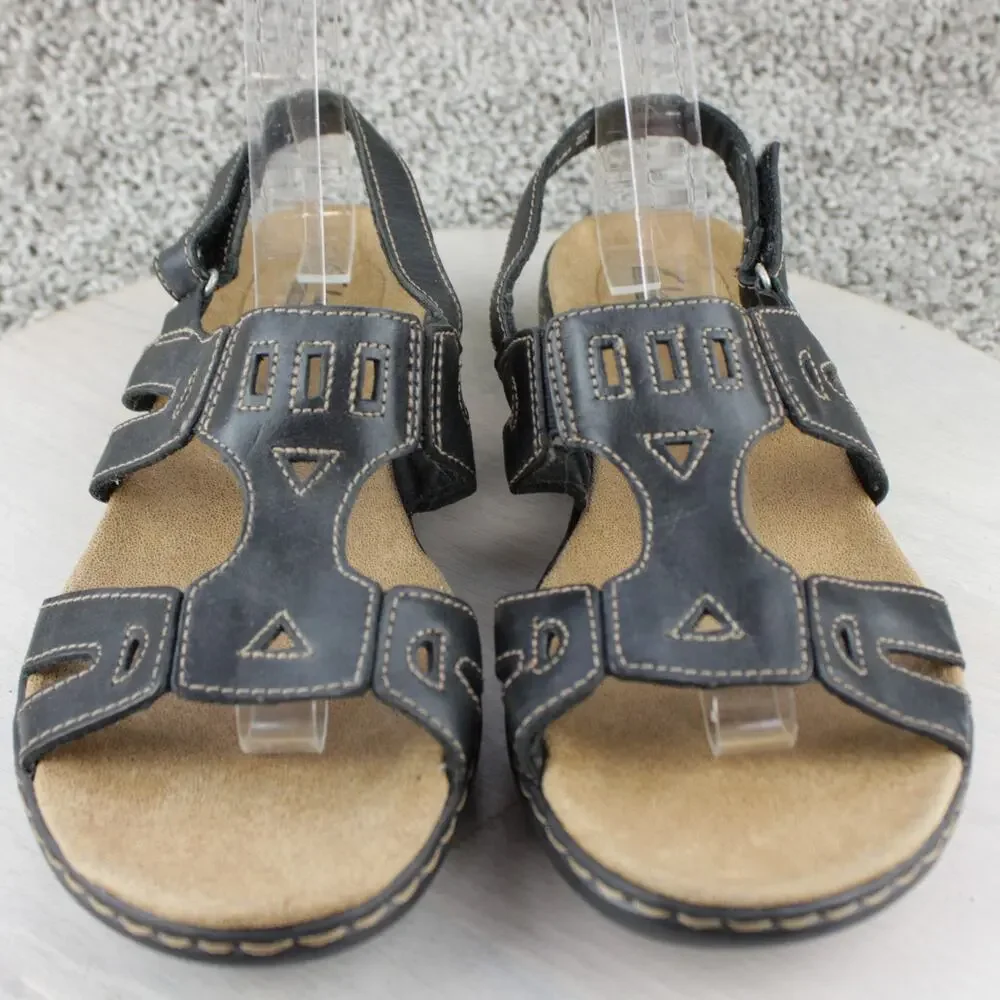 Clarks Collection Leisa Strappy Comfort Sandals Black Leather Womens 9 - Picture 2 of 7